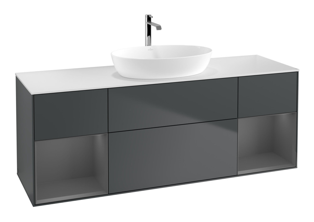 Тумба под раковину Villeroy & Boch Finion 160х50,1 см с подсветкой МДФ темно-синий матовый лак/стекло белое матовое F861GKHG