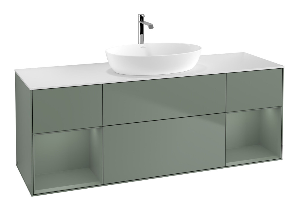 	Тумба под раковину Villeroy & Boch Finion 160х50,1 см с подсветкой МДФ оливковый матовый лак/стекло белое матовое F861GMGM