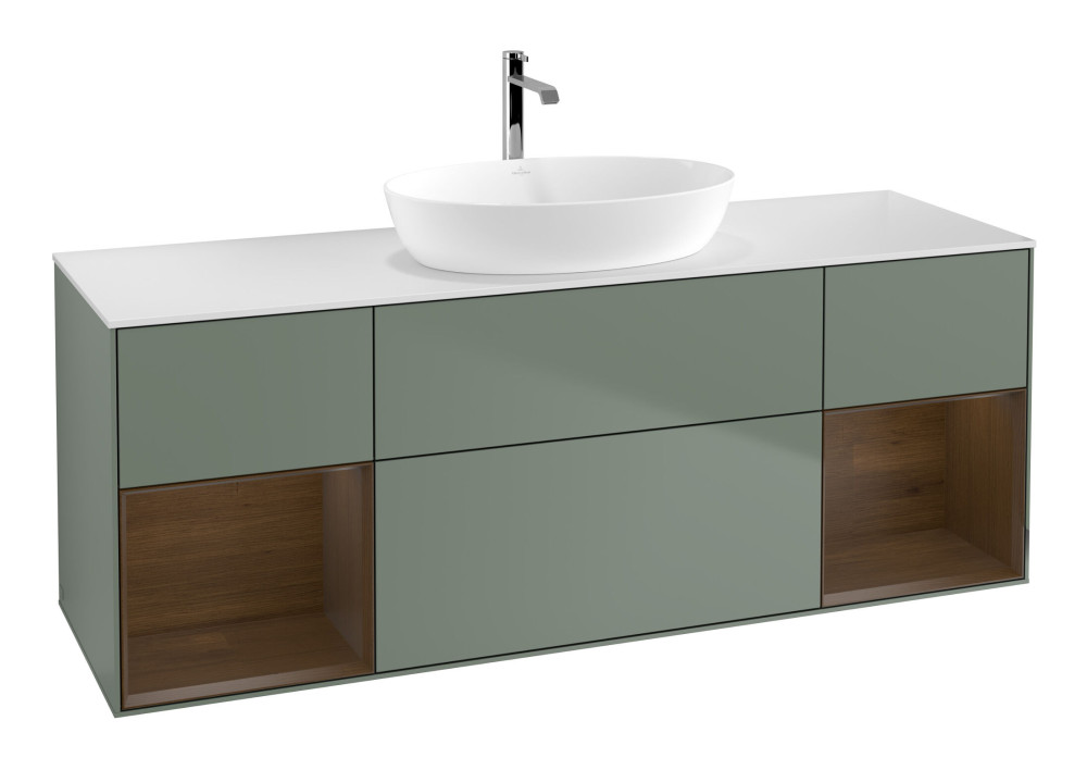 Тумба под раковину Villeroy & Boch Finion 160х50,1 см с подсветкой МДФ оливковый матовый лак/стекло белое матовое F861GNGM