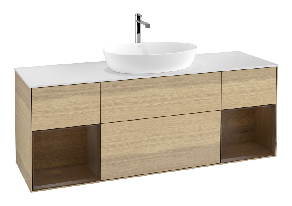 Тумба под раковину Villeroy & Boch Finion 160х50,1 см с подсветкой МДФ шпон дуба/стекло белое матовое F861GNPC