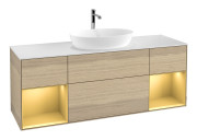 Тумба под раковину Villeroy & Boch Finion 160х50,1 см с подсветкой МДФ шпон дуба/стекло белое матовое F861HFPC