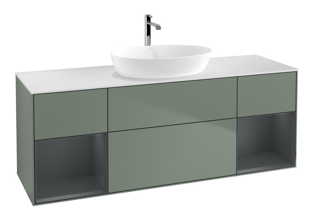 Тумба под раковину Villeroy & Boch Finion 160х50,1 см с подсветкой МДФ оливковый матовый лак/стекло белое матовое F861HGGM