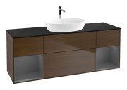 Тумба під раковину Villeroy & Boch Finion 160х50,1 см із підсвічуванням МДФ шпон волоського горіха/скло чорне матове F862GKGN