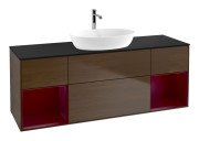 Тумба под раковину Villeroy & Boch Finion 160х50,1 см с подсветкой МДФ шпон грецкого ореха/стекло черное матовое F862HBGN