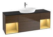 Тумба под раковину Villeroy & Boch Finion 160х50,1 см с подсветкой МДФ шпон грецкого ореха/стекло черное матовое F862HFGN