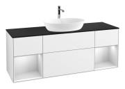 Тумба під раковину Villeroy & Boch Finion 160х50,1 см з підсвічуванням МДФ білий глянцевий лак/скло чорне матове F862MTGF