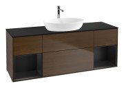 Тумба под раковину Villeroy & Boch Finion 160х50,1 см с подсветкой МДФ шпон грецкого ореха/стекло черное матовое F862PDGN