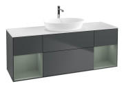 Тумба під раковину Villeroy & Boch Finion 160х50,1 см із підсвічуванням МДФ темно-синій матовий лак/скло біле матове F861GKHG 