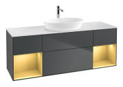 Тумба под раковину Villeroy & Boch Finion 160х50,1 см с подсветкой МДФ темно-синий матовый лак/стекло белое матовое F861HFHG