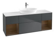 Тумба під раковину Villeroy & Boch Finion 160х50,1 см із підсвічуванням МДФ темно-синій матовий лак/скло біле матове F861GNHG