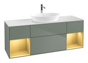 Тумба під раковину Villeroy & Boch Finion 160х50,1 см із підсвічуванням МДФ оливковий матовий лак/скло біле матове F861HFGM