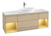 Тумба під раковину Villeroy & Boch Finion 160х50,1 см із підсвічуванням МДФ шпон дуба/скло біле матове F861HFPC