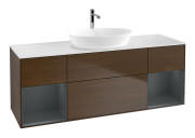 Тумба под раковину Villeroy & Boch Finion 160х50,1 см с подсветкой МДФ шпон грецкого ореха/стекло белое матовое F861HGGN