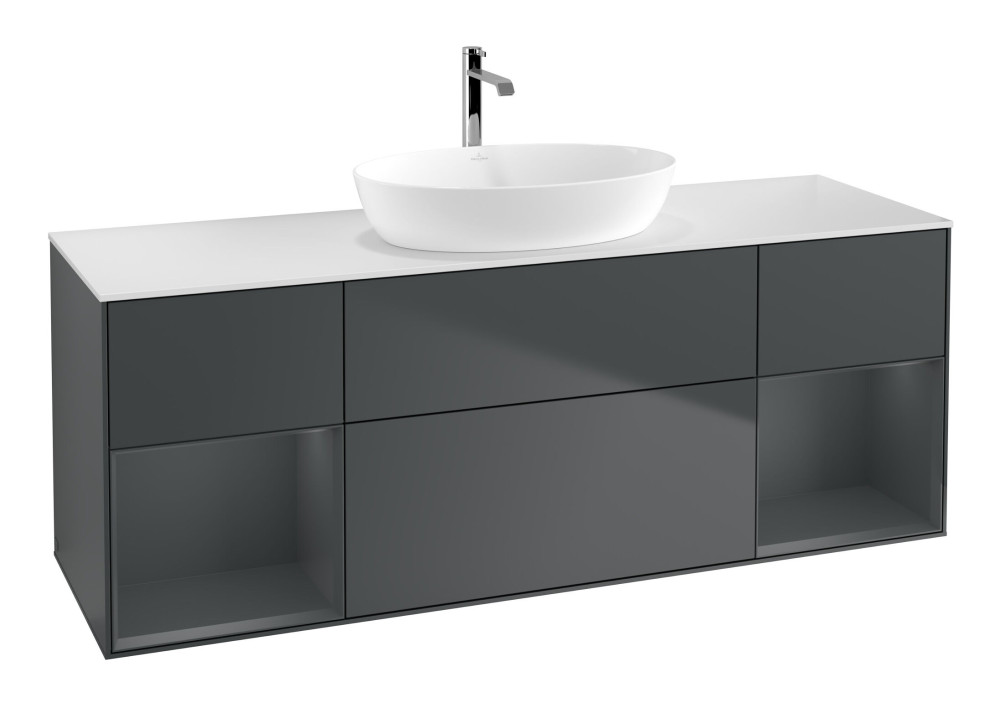 Тумба под раковину Villeroy & Boch Finion 160х50,1 см с подсветкой МДФ темно-синий матовый лак/стекло белое матовое F861HGHG