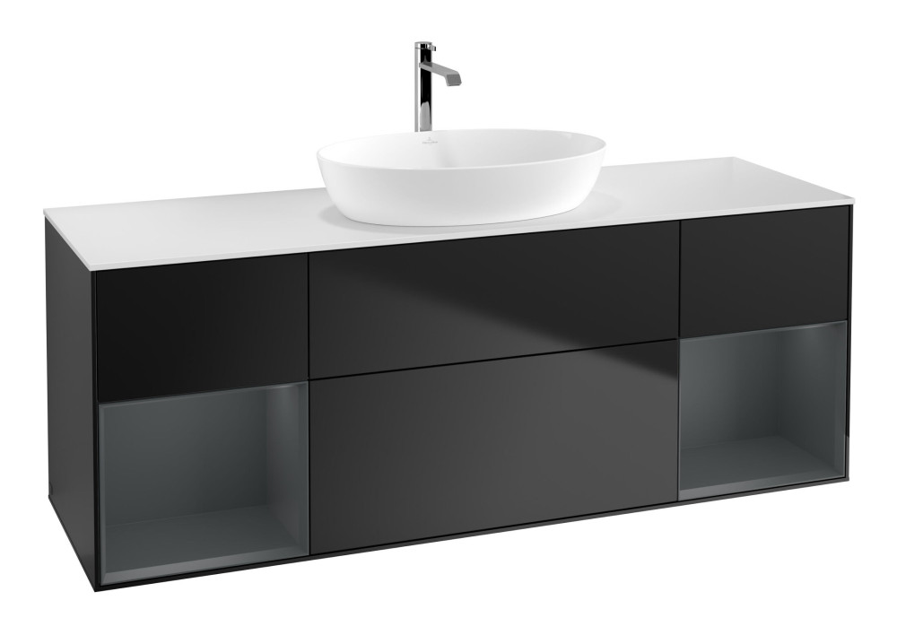 Тумба под раковину Villeroy & Boch Finion 160х50,1 см с подсветкой МДФ черный матовый лак/стекло белое матовое F861HGPD