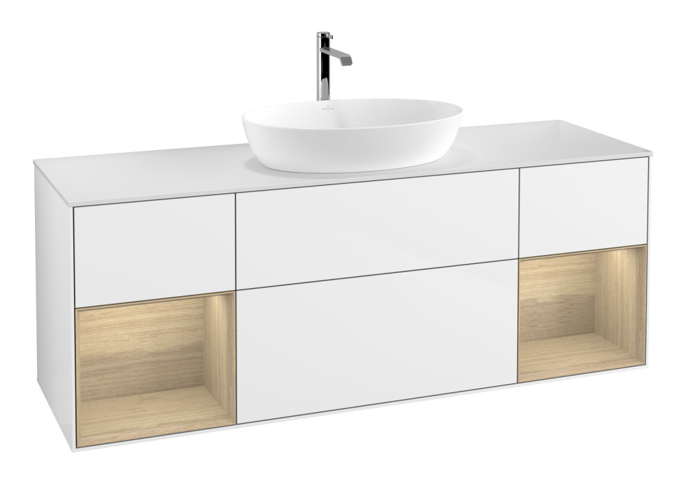 Тумба под раковину Villeroy & Boch Finion 160х50,1 см с подсветкой МДФ глянцевый белый лак/стекло белое матовое F861PCGF