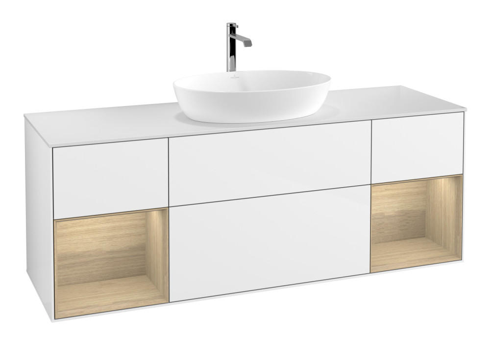 Тумба под раковину Villeroy & Boch Finion 160х50,1 см с подсветкой МДФ глянцевый белый лак/стекло белое матовое F861PCGF
