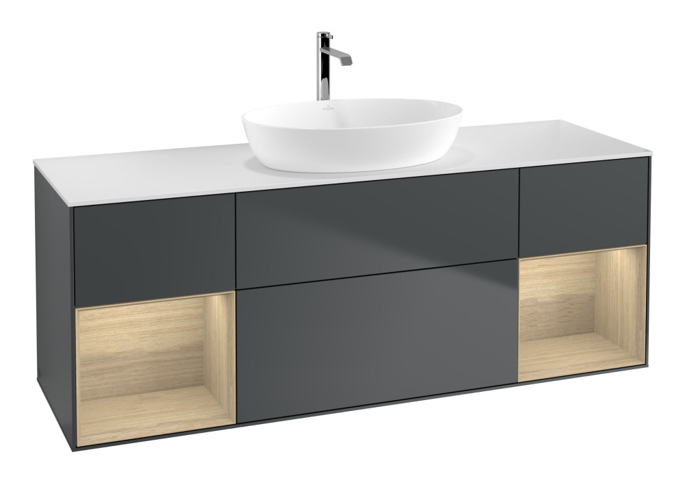 Тумба под раковину Villeroy & Boch Finion 160х50,1 см с подсветкой МДФ темно-синий матовый лак/стекло белое матовое F861PCHG