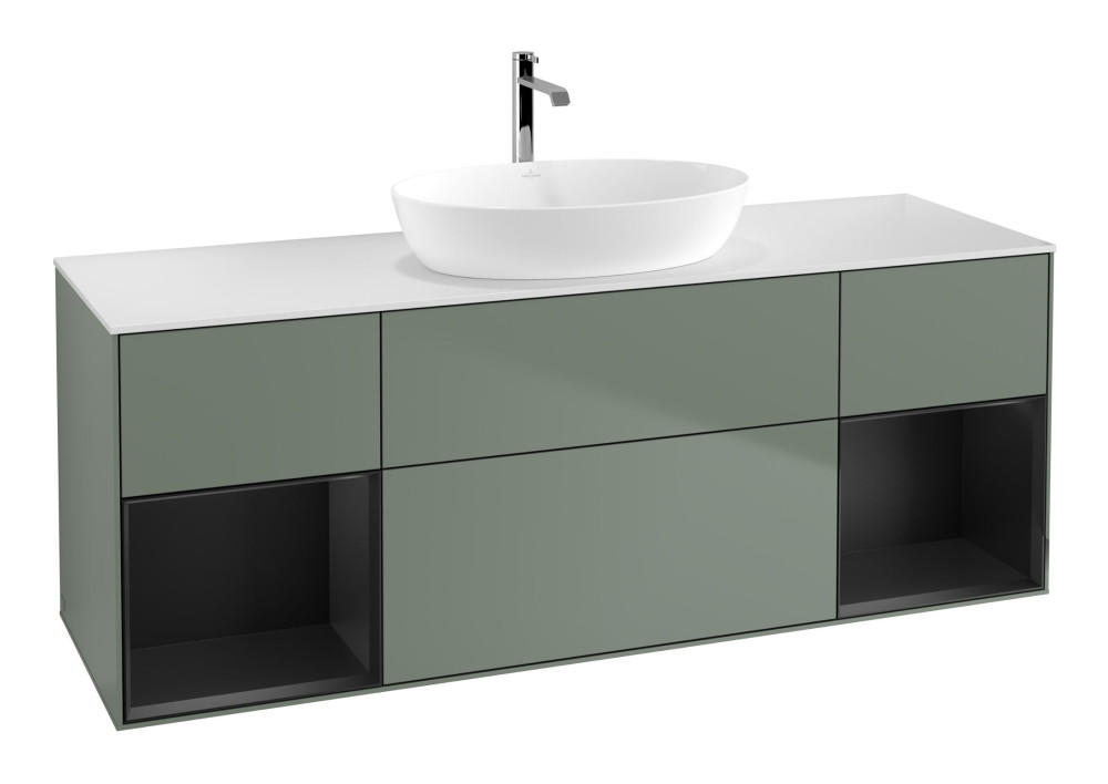 Тумба під раковину Villeroy & Boch Finion 160х50,1 см із підсвічуванням МДФ оливковий матовий лак/скло біле матове F861PDGM