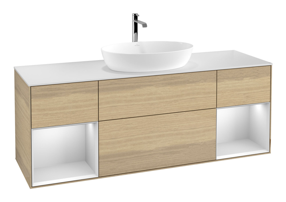 Тумба під раковину Villeroy & Boch Finion 160х50,1 см із підсвічуванням МДФ шпон дуба/скло біле матове F861MTPC