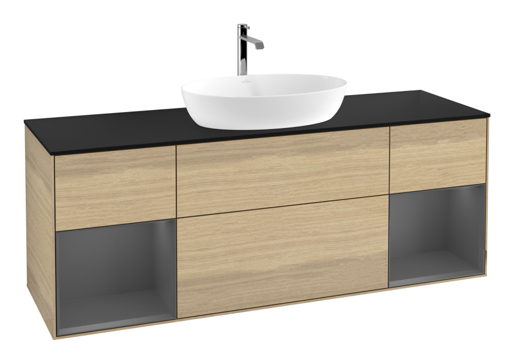 Тумба под раковину Villeroy & Boch Finion 160х50,1 см с подсветкой МДФ шпон дуба/стекло черное матовое F862GKPC