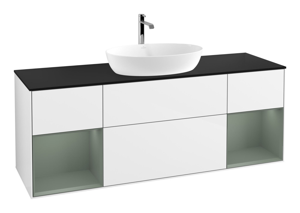 Тумба под раковину Villeroy & Boch Finion 160х50,1 см с подсветкой МДФ глянцевый белый лак/стекло черное матовое F862GMGF