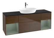 Тумба под раковину Villeroy & Boch Finion 160х50,1 см с подсветкой МДФ шпон грецкого ореха/стекло черное матовое F862GMGN