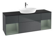 Тумба под раковину Villeroy & Boch Finion 160х50,1 см с подсветкой МДФ темно-синий матовый лак/стекло черное матовое F862GMHG