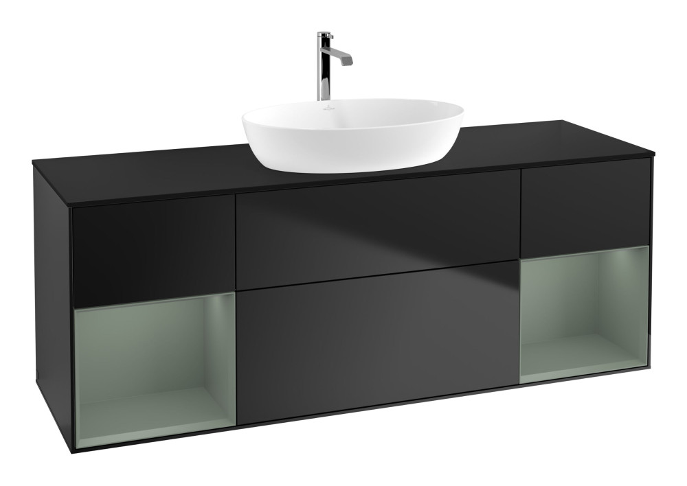 Тумба под раковину Villeroy & Boch Finion 160х50,1 см с подсветкой МДФ черный матовый лак/стекло черное матовое F862GMPD
