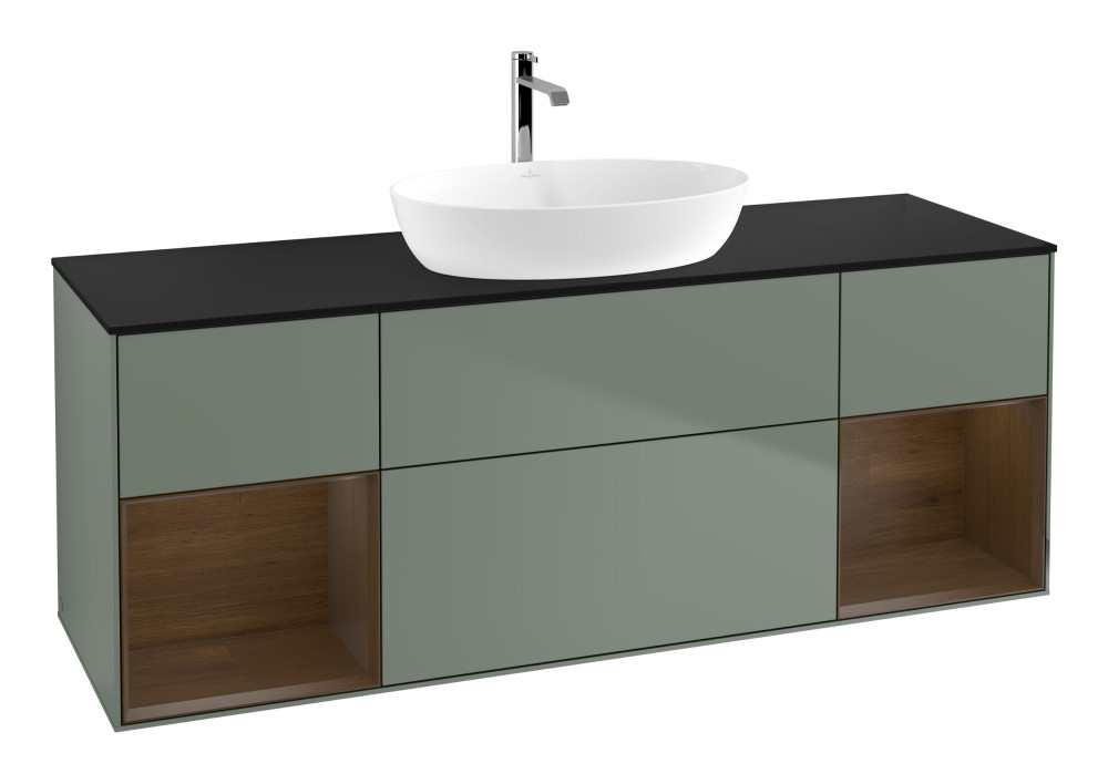 	Тумба под раковину Villeroy & Boch Finion 160х50,1 см с подсветкой МДФ оливковый матовый лак/стекло черное матовое F862GNGM