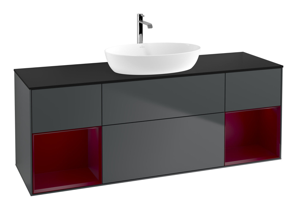 Тумба под раковину Villeroy & Boch Finion 160х50,1 см МДФ темно-синий матовый лак/стекло черное матовое F862HBHG