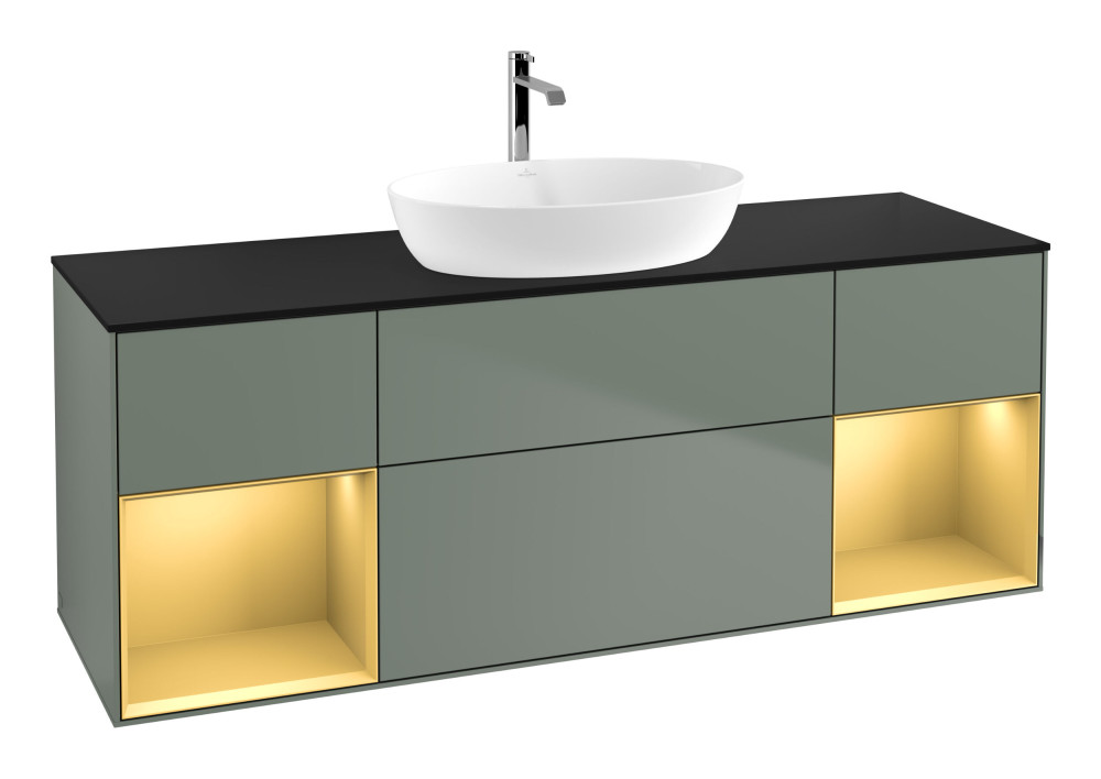 Тумба под раковину Villeroy & Boch Finion 160х50,1 см МДФ оливковый матовый лак/стекло черное матовое F862HFGM