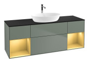 Тумба под раковину Villeroy & Boch Finion 160х50,1 см МДФ оливковый матовый лак/стекло черное матовое F862HFGM