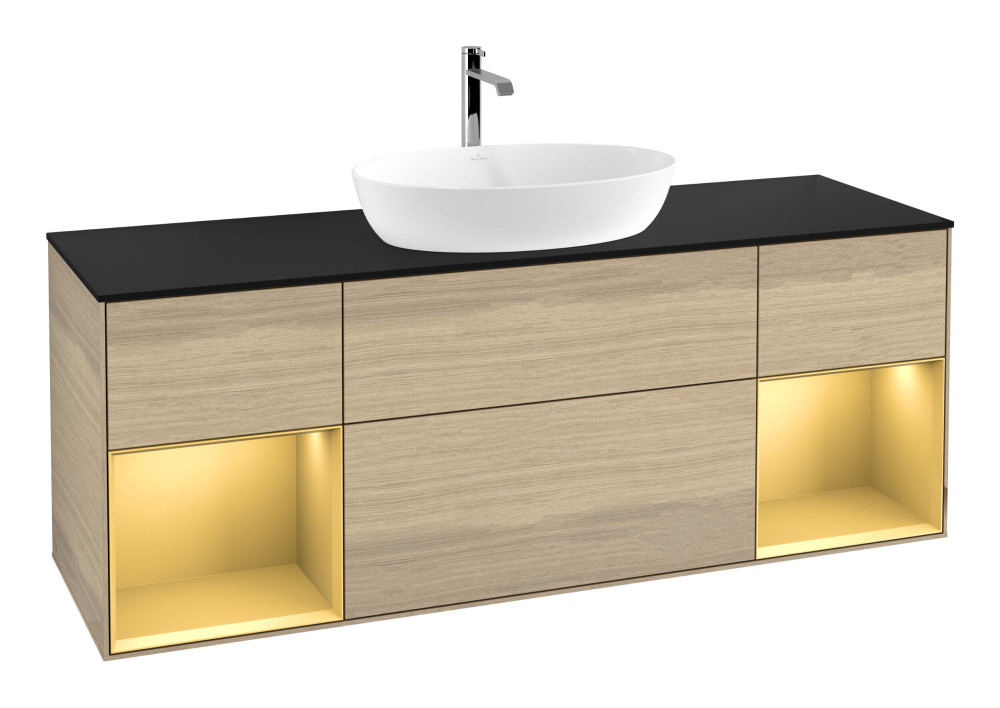 Тумба под раковину Villeroy & Boch Finion 160х50,1 см МДФ шпон дуба/стекло черное матовое F862HFPC