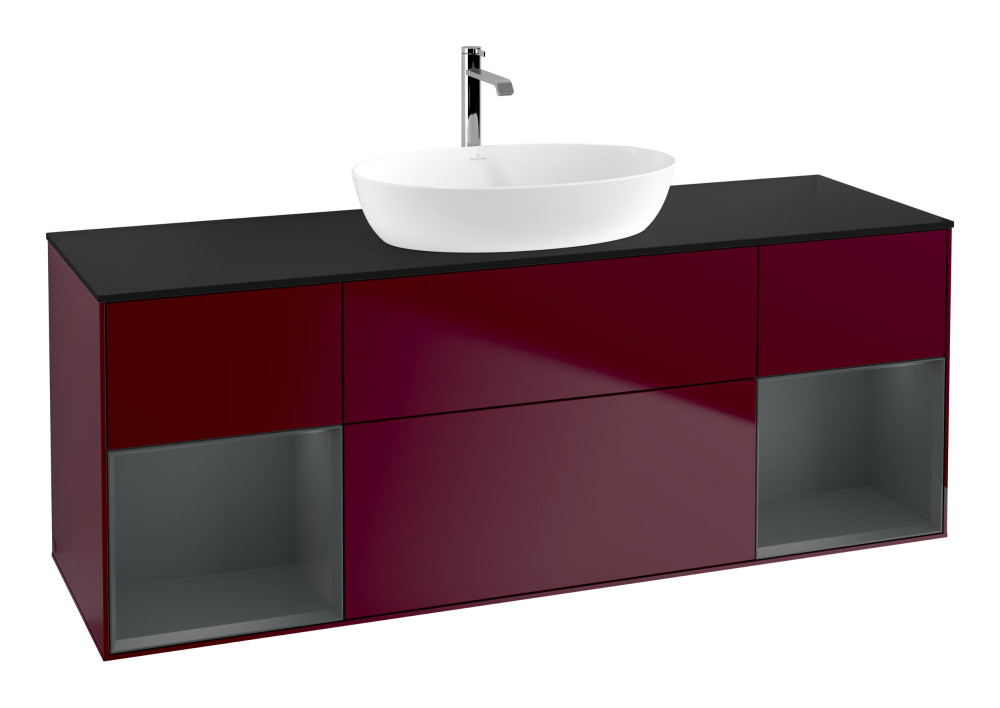 Тумба под раковину Villeroy & Boch Finion 160х50,1 см с подсветкой МДФ пион матовый лак/стекло черное матовое F862HGHB