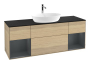 Тумба під раковину Villeroy & Boch Finion 160х50,1 см із підсвічуванням МДФ шпон дуба/скло чорне матове F862HGPC