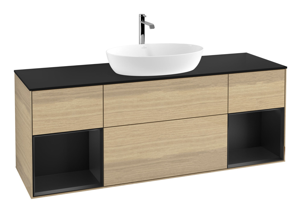 Тумба под раковину Villeroy & Boch Finion 160х50,1 см с подсветкой МДФ шпон дуба/стекло черное матовое F862PDPC