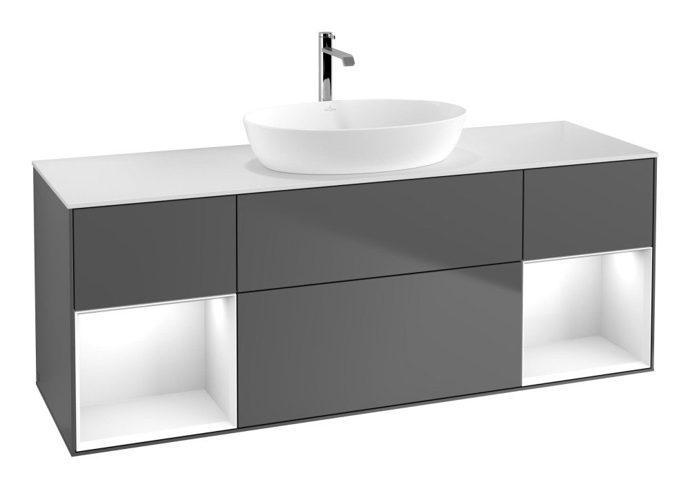 Тумба под раковину Villeroy & Boch Finion 160х50,1 см с подсветкой МДФ антрацит матовый лак/стекло белое матовое G861GFGK
