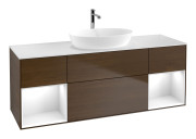 Тумба под раковину Villeroy & Boch Finion 160х50,1 см с подсветкой МДФ шпон грецкого ореха/стекло белое матовое G861GFGN