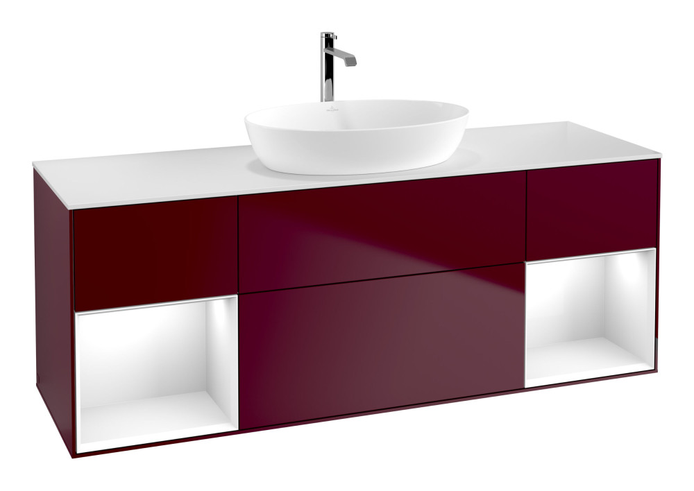 Тумба под раковину Villeroy & Boch Finion 160х50,1 см с подсветкой МДФ пион матовый лак/стекло белое матовое G861GFHB