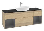 Тумба під раковину Villeroy & Boch Finion 160х50,1 см із підсвічуванням МДФ шпон дуба/скло чорне матове F862GKPC