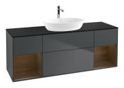 Тумба під раковину Villeroy & Boch Finion 160х50,1 см з підсвічуванням МДФ темно-синій матовий лак/скло чорне матове F862GNHG