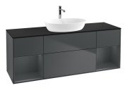 Тумба под раковину Villeroy & Boch Finion 160х50,1 см с подсветкой МДФ темно-синий матовый лак/стекло черное матовое F862HGHG