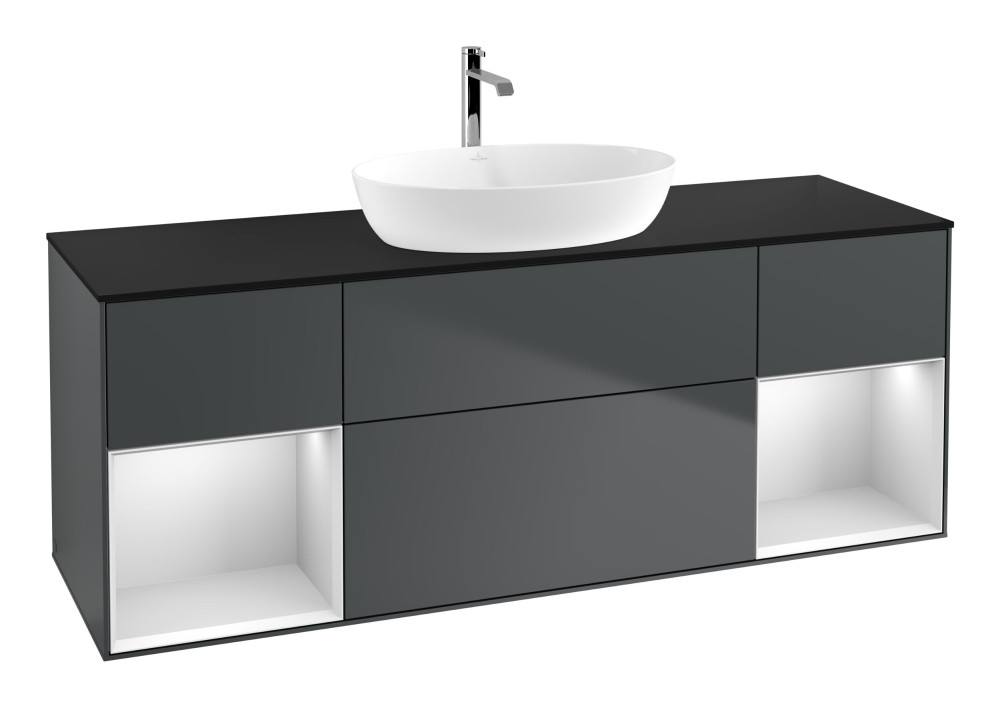 Тумба під раковину Villeroy & Boch Finion 160х50,1 см МДФ темно-синій матовий лак/скло чорне матове F862MTHG