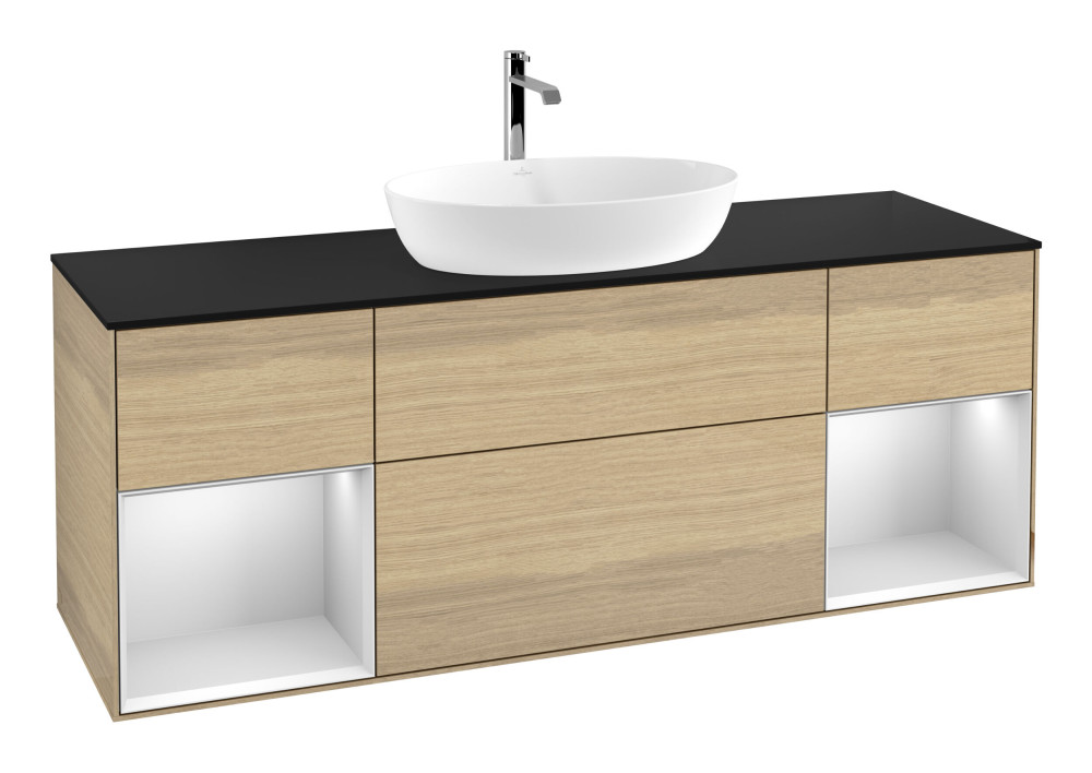 Тумба под раковину Villeroy & Boch Finion 160х50,1 см МДФ шпон дуба/стекло черное матовое F862MTPC