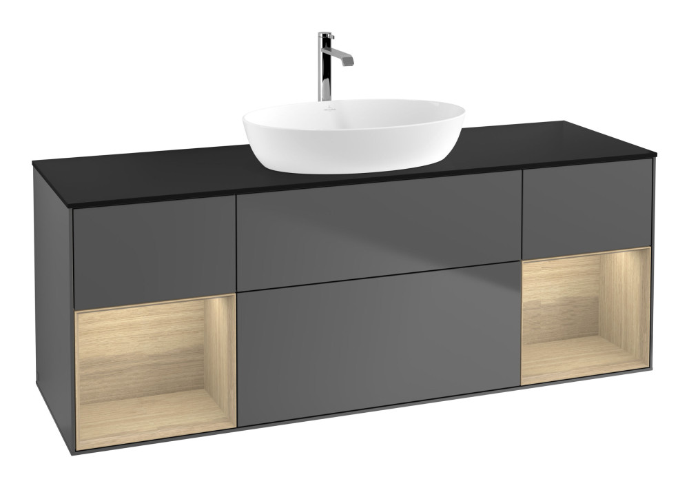 Тумба під раковину Villeroy & Boch Finion 160х50,1 см з підсвіткою МДФ антрацит матовий лак/скло чорне матове F862PCGK