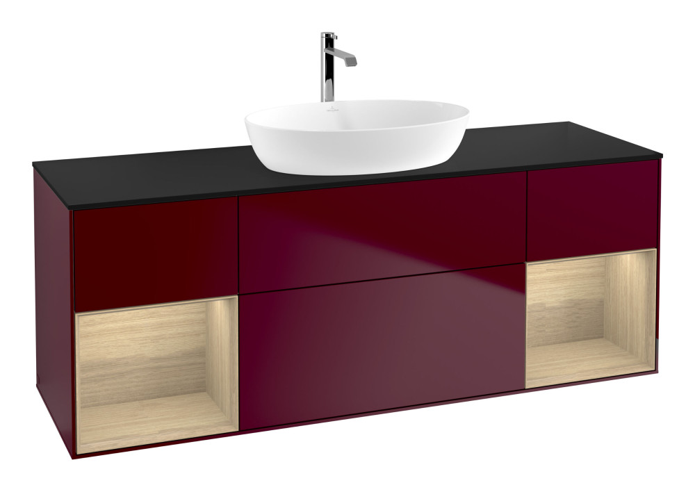 Тумба під раковину Villeroy & Boch Finion 160х50,1 см з підсвічуванням МДФ півонія матовий лак/скло чорне матове F862PCHB