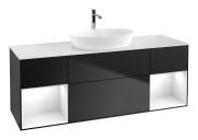 Тумба под раковину Villeroy & Boch Finion 160х50,1 см с подсветкой МДФ черный матовый лак/стекло белое матовое G861GFPD