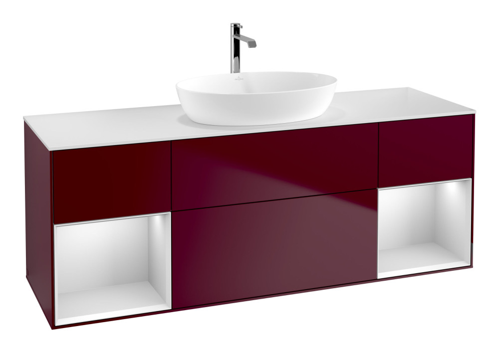 Тумба под раковину Villeroy & Boch Finion 160х50,1 см с подсветкой МДФ пион матовый лак/стекло белое матовое G861MTHB