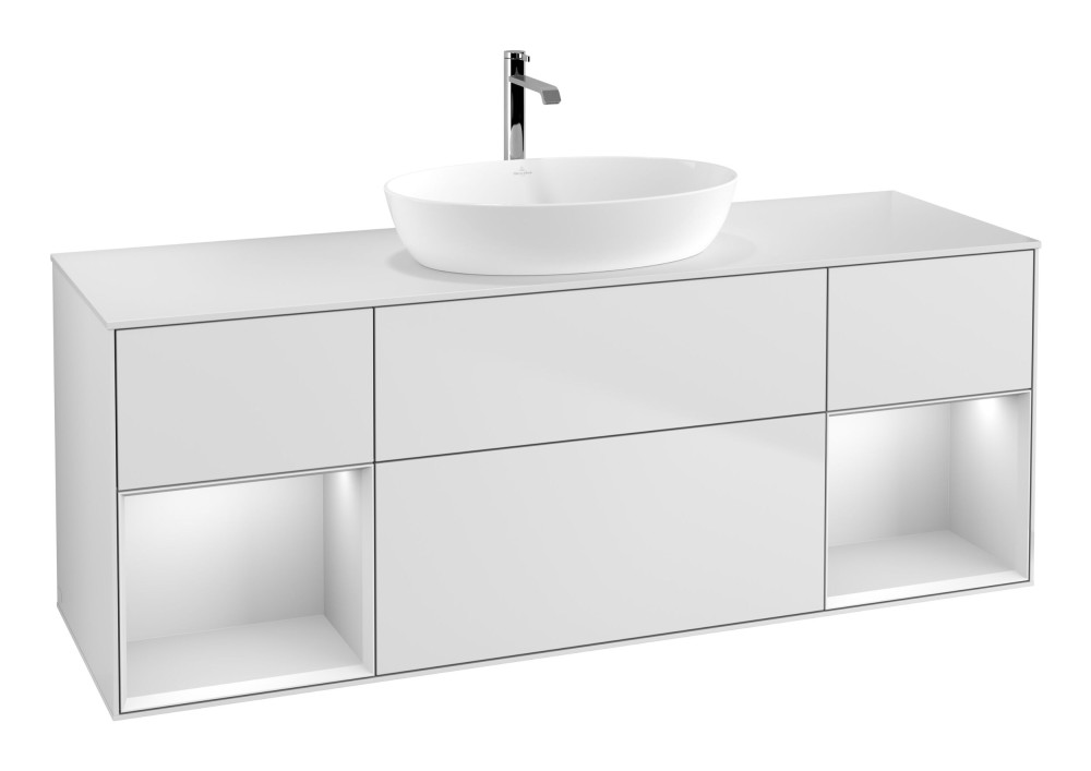 Тумба под раковину Villeroy & Boch Finion 160х50,1 см с подсветкой МДФ белый матовый лак/стекло белое матовое G861MTMT